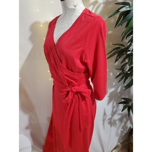 Soft Surroundings Faux Wrap Tie Waist Maxi Dress Size S Red 1/2 Sleeve V-Neck - Picture 5 of 10